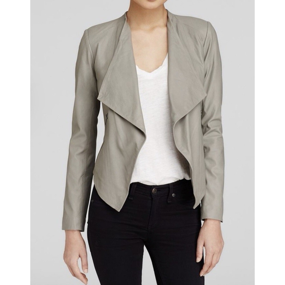 BB Dakota Harper Drape 100% Leather Grunge Jacket Size S Taupe Edgy‎ Minimalist